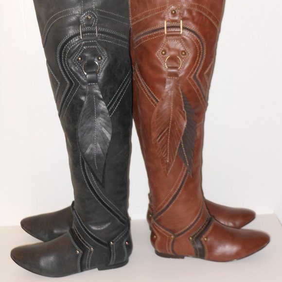 ZIGINY TAN AND BLACK LEATHER KNEE HIGH BOOT LOT SIZE 6.5 MEDIUM - Picture 7 of 16